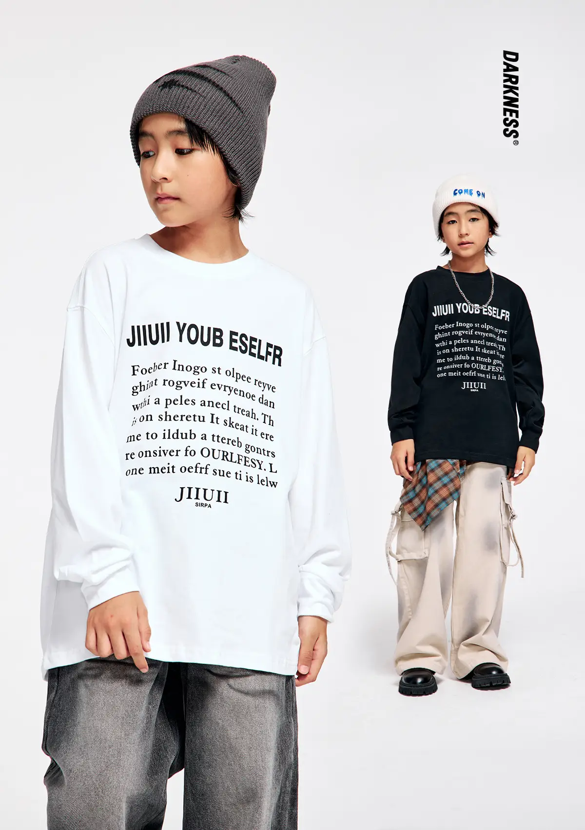 Kids Cotton Long Sleeve T-Shirt with Plaid Pants Set — feature 3