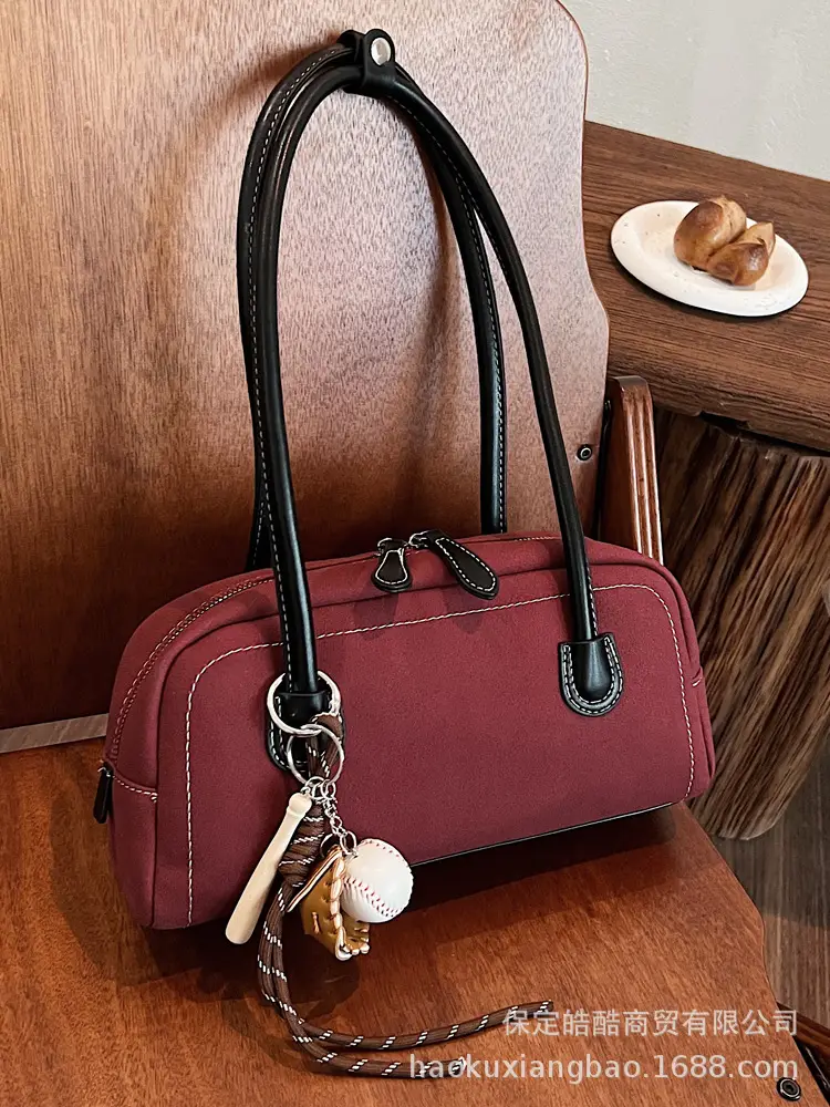 Retro Maroon Shoulder Bag Women 2024 New Autumn - Image 10