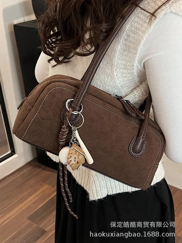 Retro Maroon Shoulder Bag Women 2024 New Autumn - Image 11