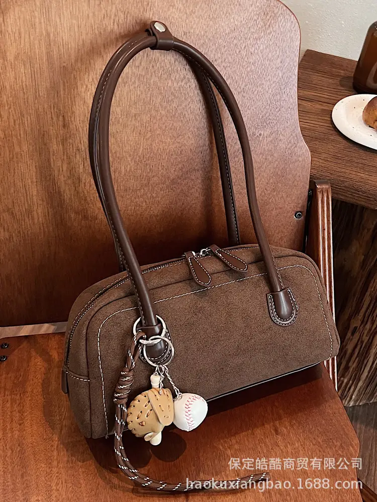 Retro Maroon Shoulder Bag Women 2024 New Autumn - Image 13