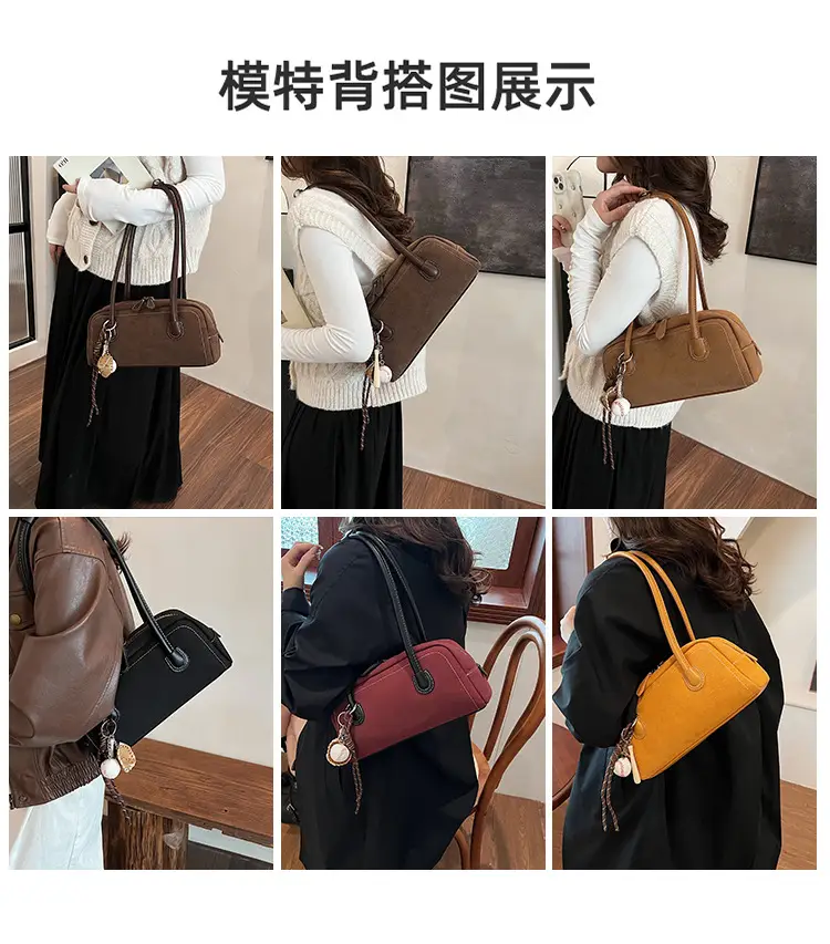 Retro Maroon Shoulder Bag Women 2024 New Autumn — feature 10