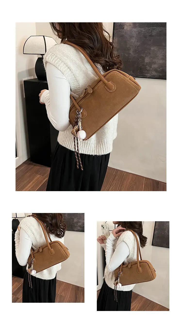 Retro Maroon Shoulder Bag Women 2024 New Autumn — feature 11