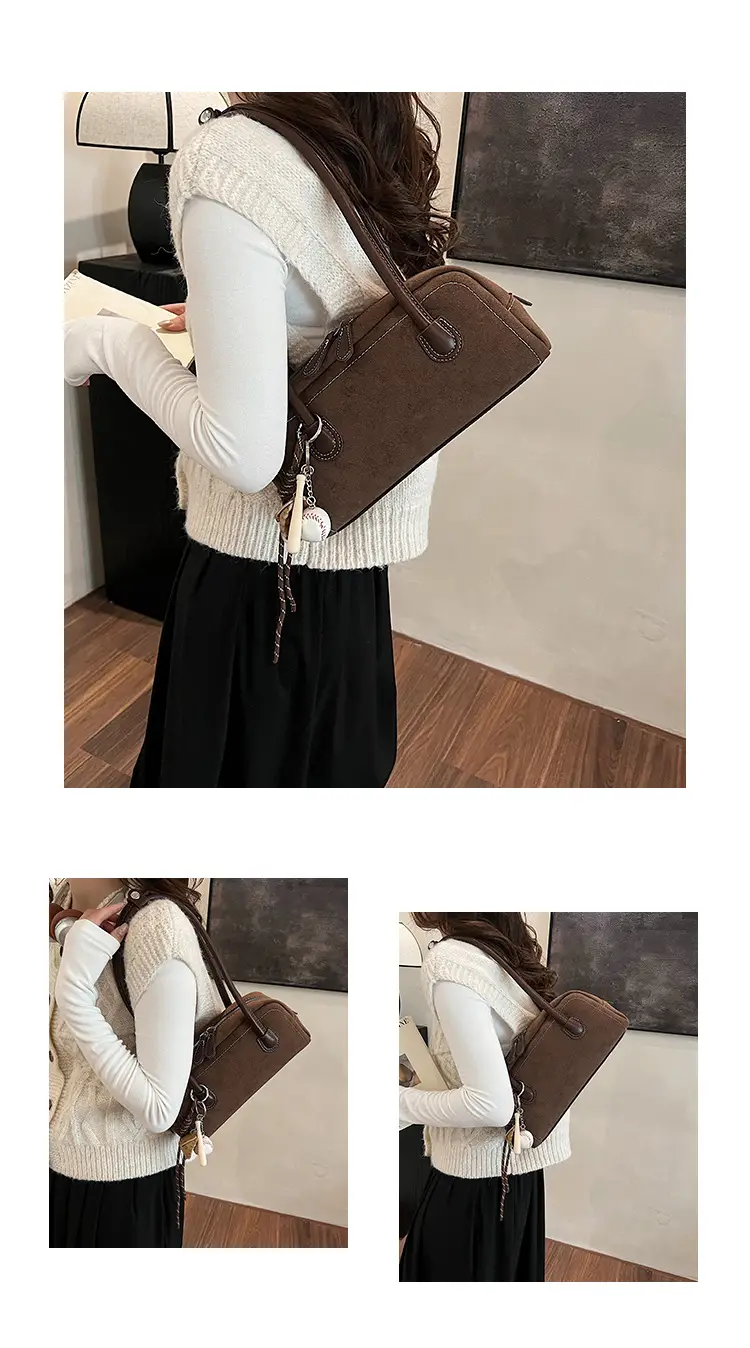 Retro Maroon Shoulder Bag Women 2024 New Autumn — feature 12