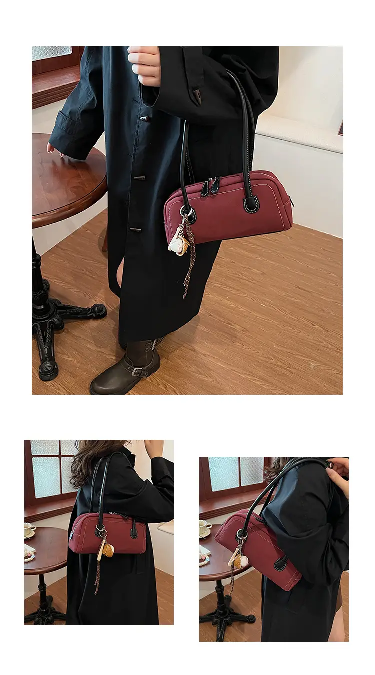Retro Maroon Shoulder Bag Women 2024 New Autumn — feature 15