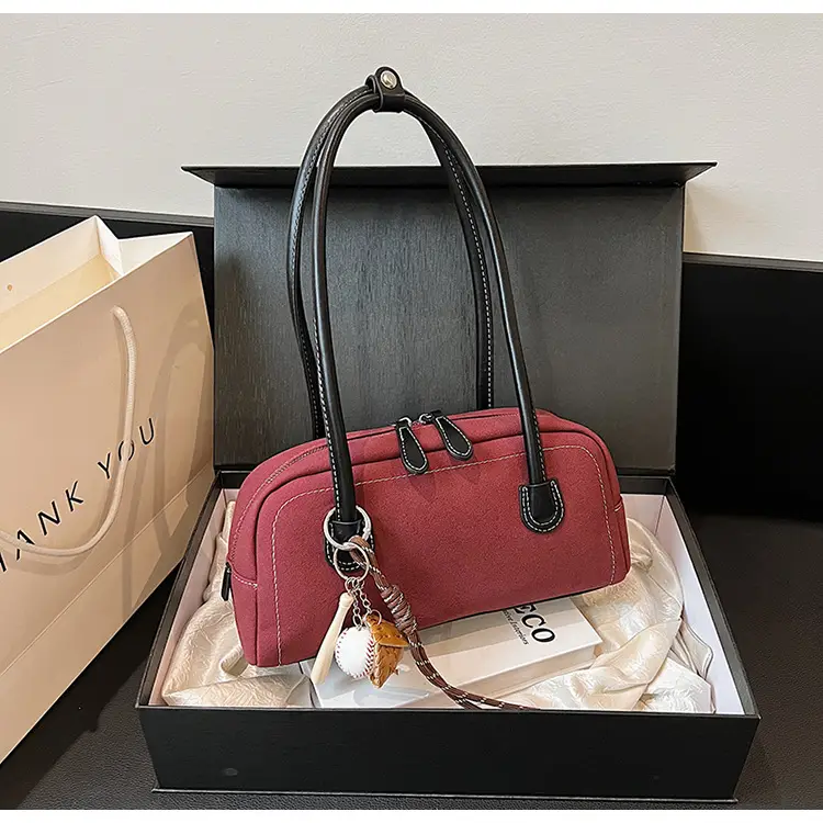 Retro Maroon Shoulder Bag Women 2024 New Autumn — feature 19