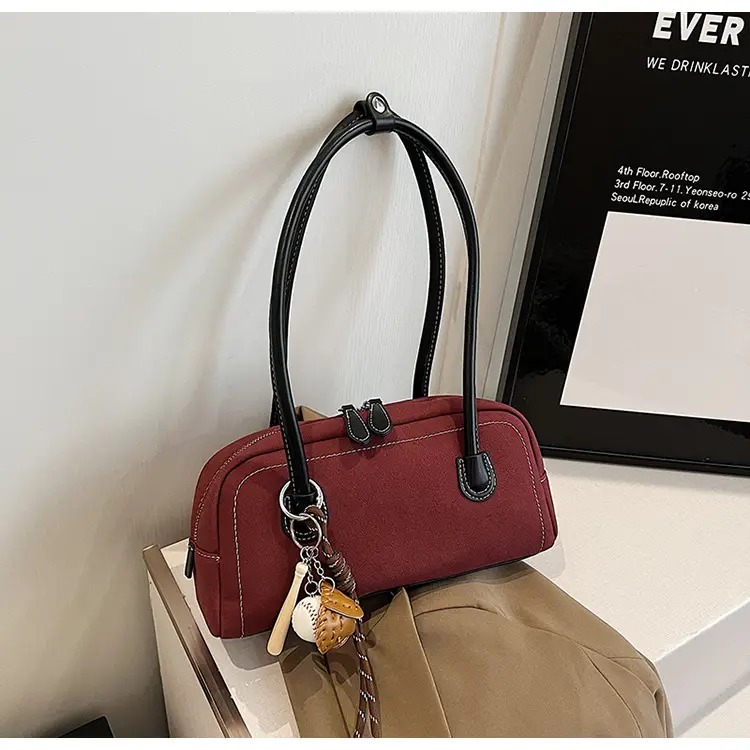 Retro Maroon Shoulder Bag Women 2024 New Autumn — feature 20