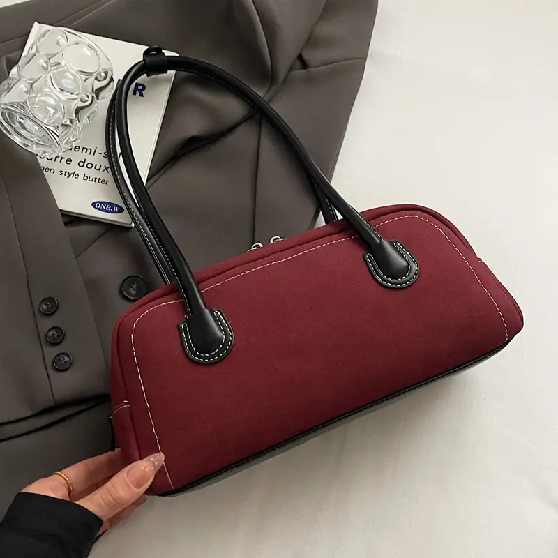 Retro Maroon Shoulder Bag Women 2024 New Autumn - Image 3