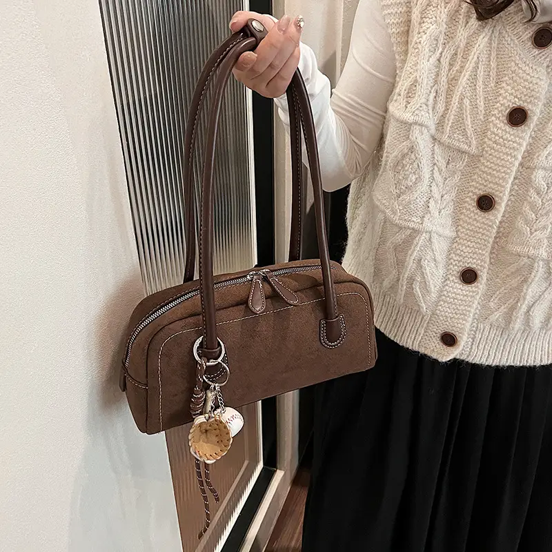 Retro Maroon Shoulder Bag Women 2024 New Autumn - Image 5