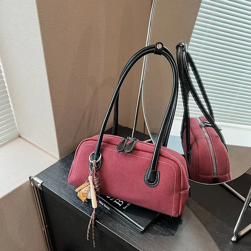 Retro Maroon Shoulder Bag Women 2024 New Autumn - Image 7