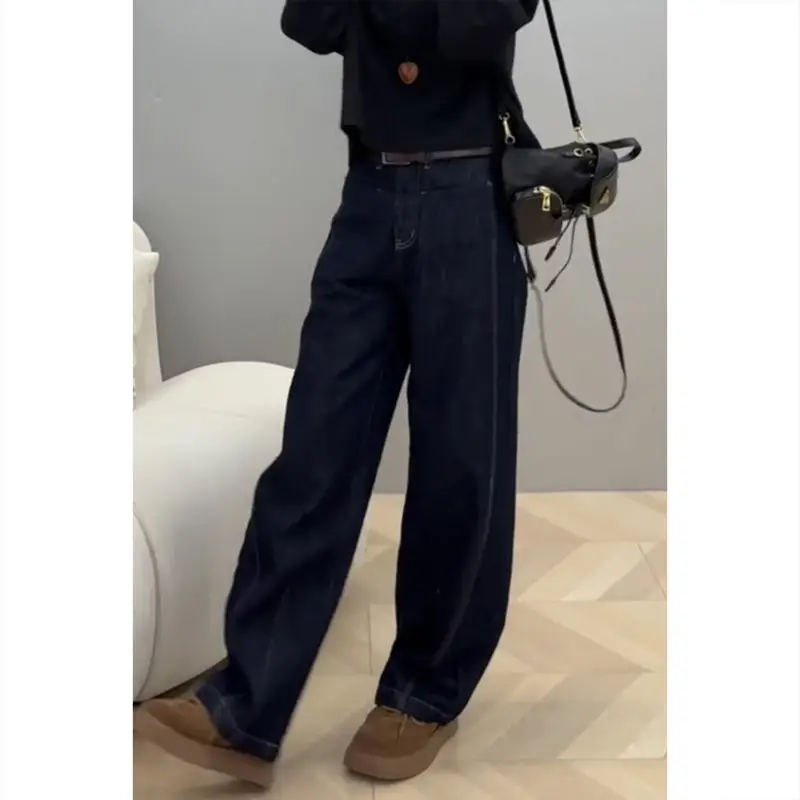 Dark Blue Wide Leg Jeans Women 2024