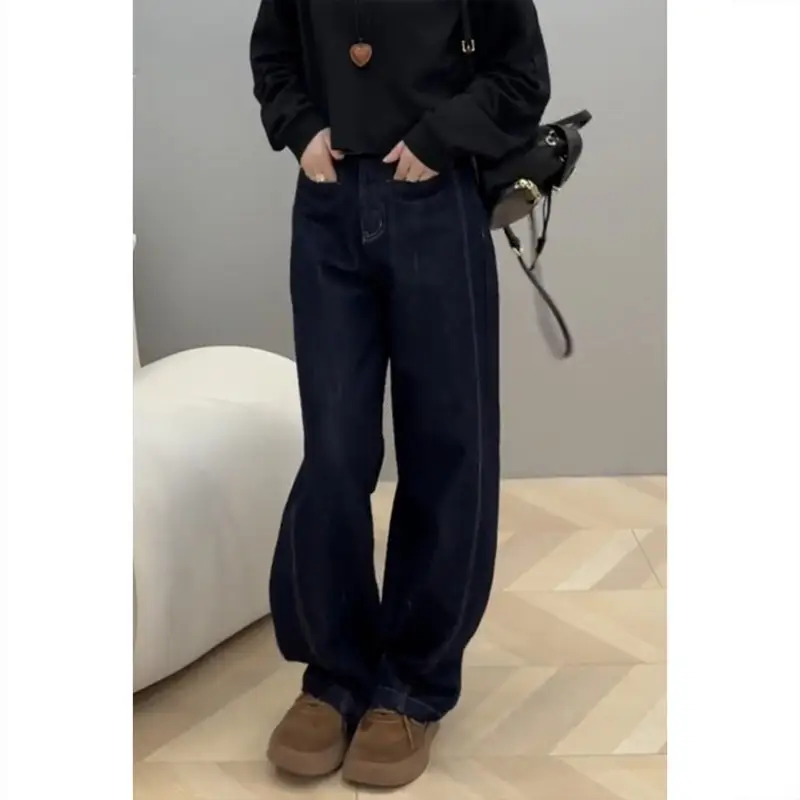 Dark Blue Wide Leg Jeans Women 2024
