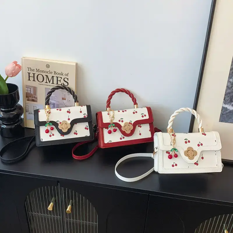 Cute Cherry Print Shoulder Crossbody Bag White Black