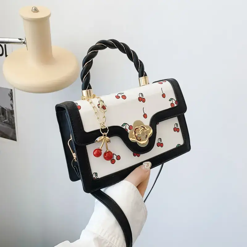 Cute Cherry Print Shoulder Crossbody Bag White Black