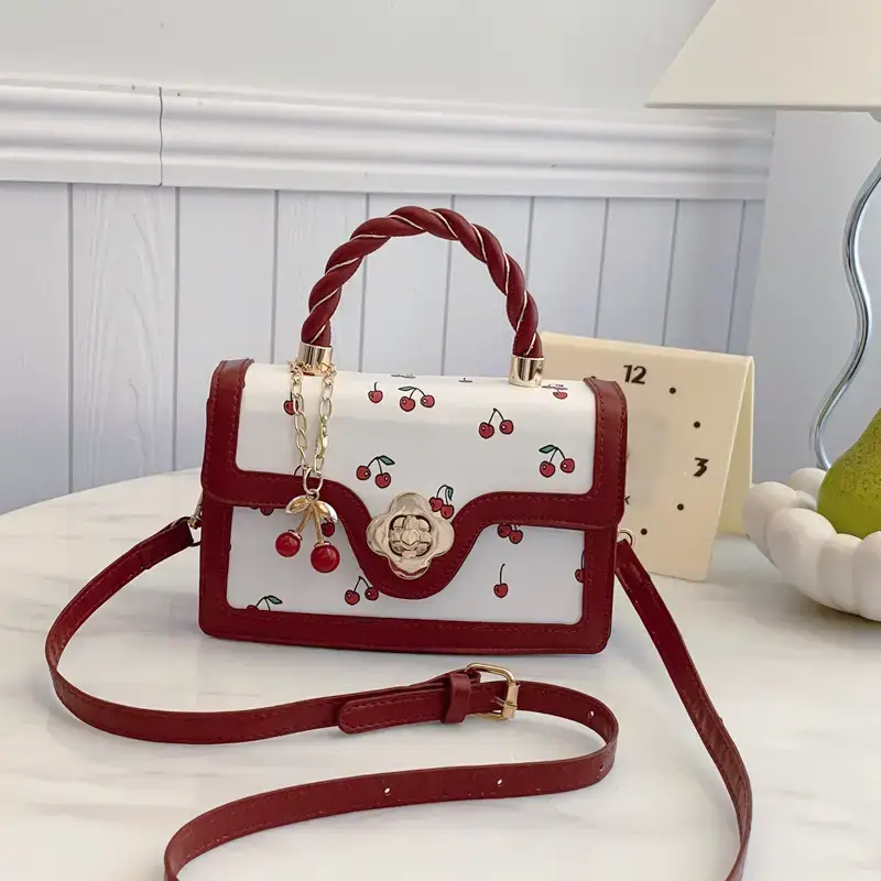 Cute Cherry Print Shoulder Crossbody Bag White Black