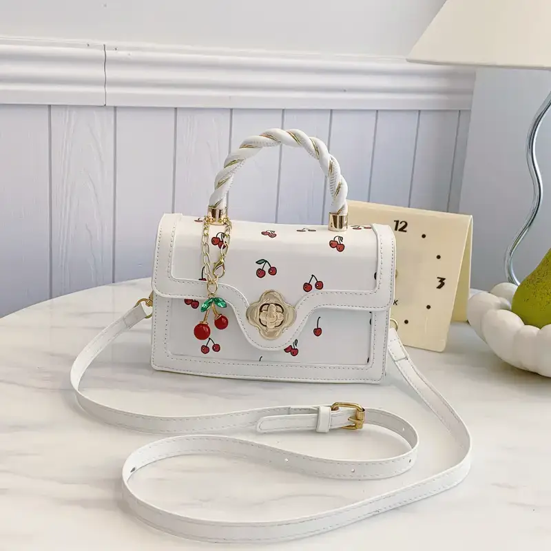 Cute Cherry Print Shoulder Crossbody Bag White Black
