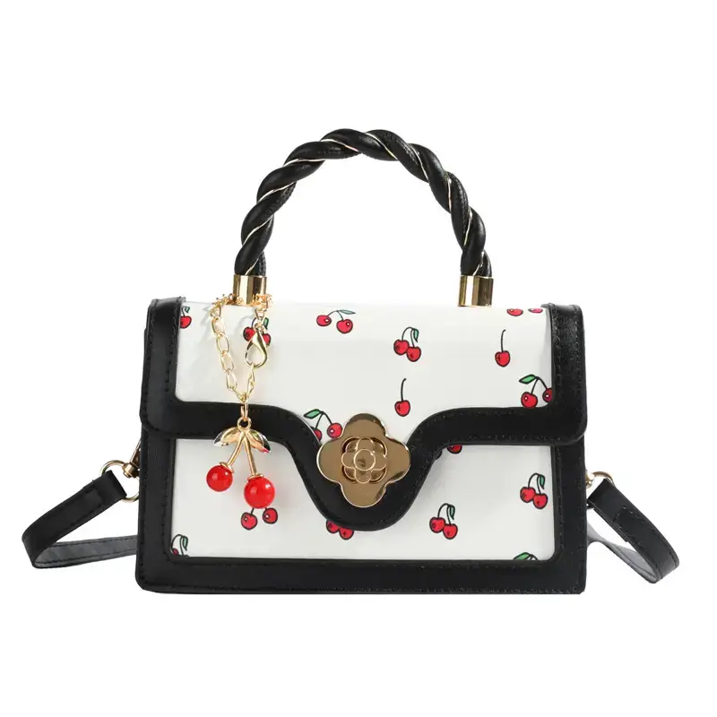 Cute Cherry Print Shoulder Crossbody Bag White Black