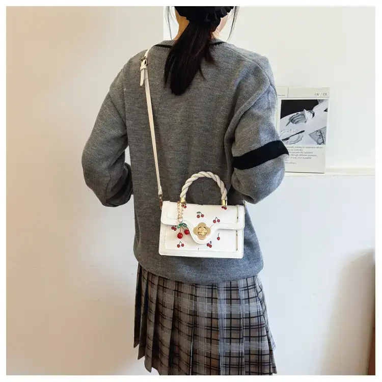 Cute Cherry Print Shoulder Crossbody Bag White Black — feature 10