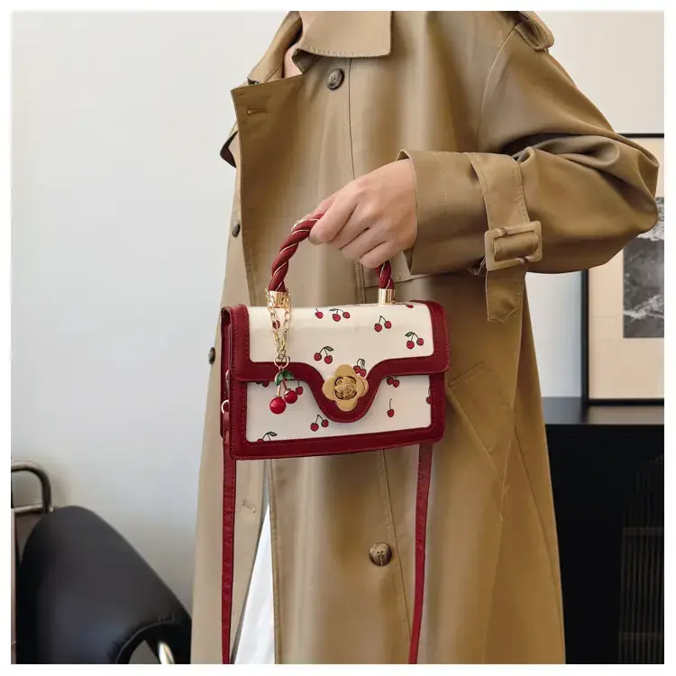 Cute Cherry Print Shoulder Crossbody Bag White Black — feature 11