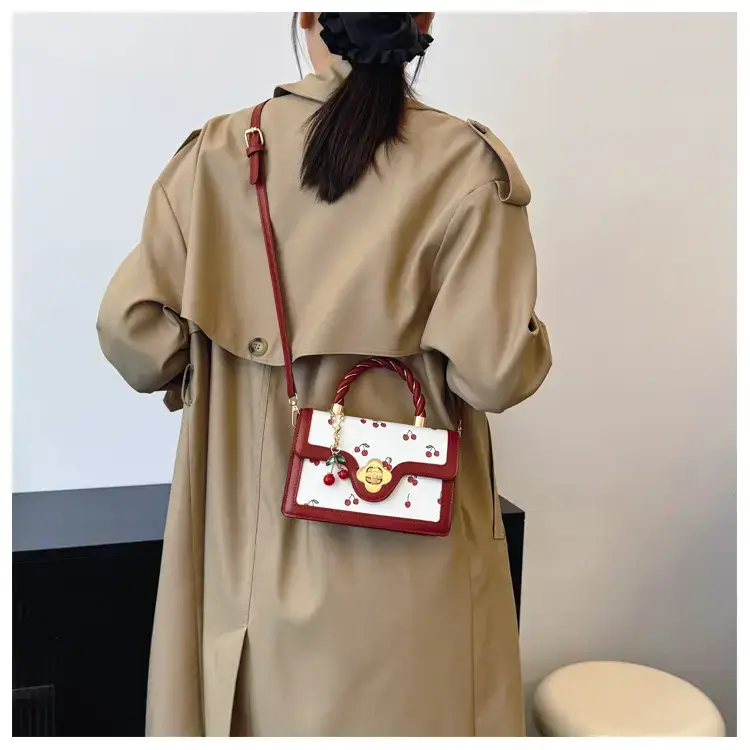 Cute Cherry Print Shoulder Crossbody Bag White Black — feature 12