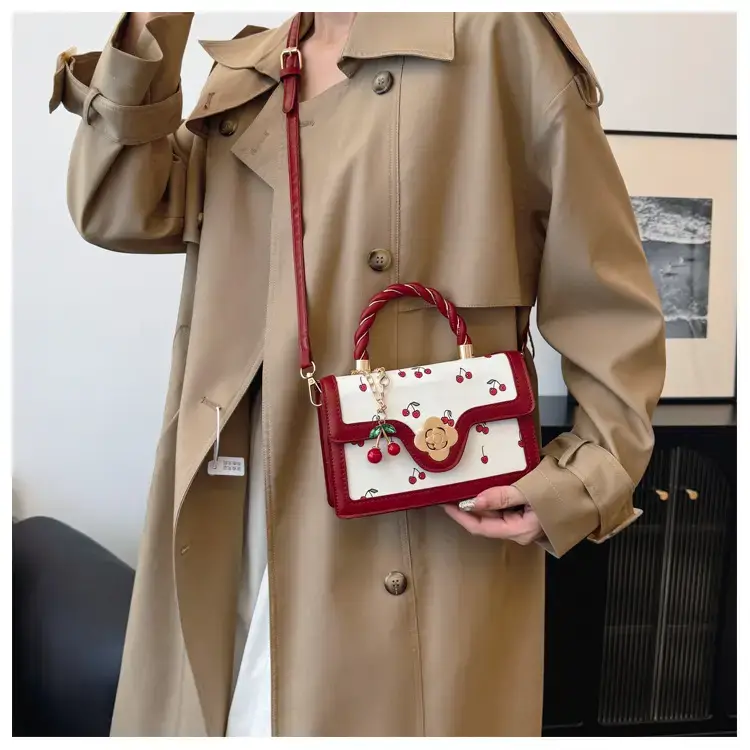 Cute Cherry Print Shoulder Crossbody Bag White Black — feature 13
