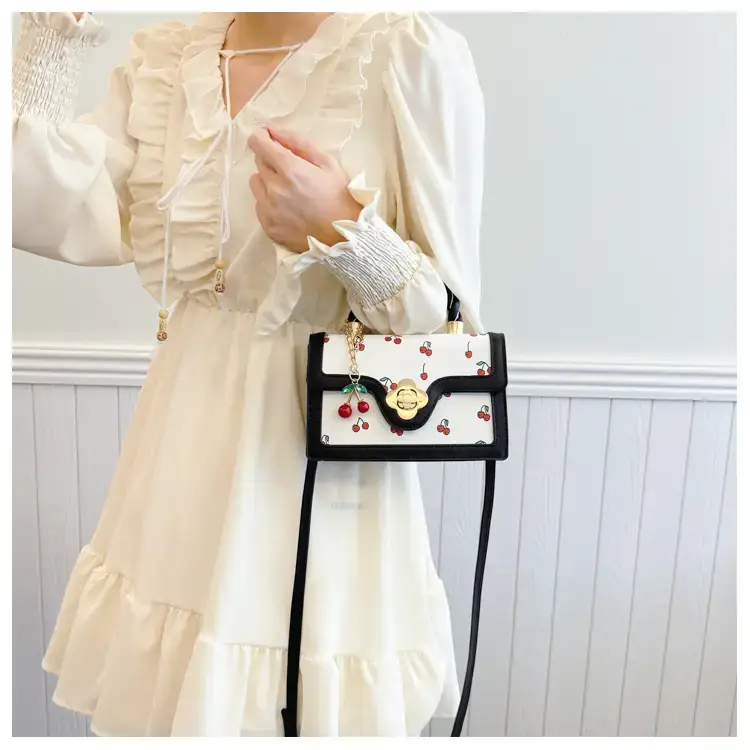 Cute Cherry Print Shoulder Crossbody Bag White Black — feature 14