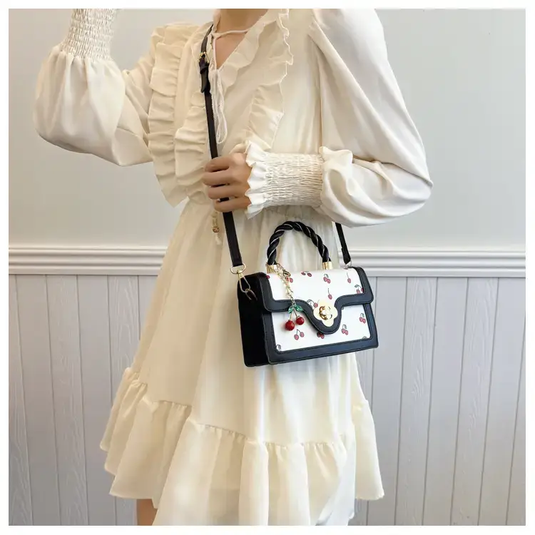 Cute Cherry Print Shoulder Crossbody Bag White Black — feature 16