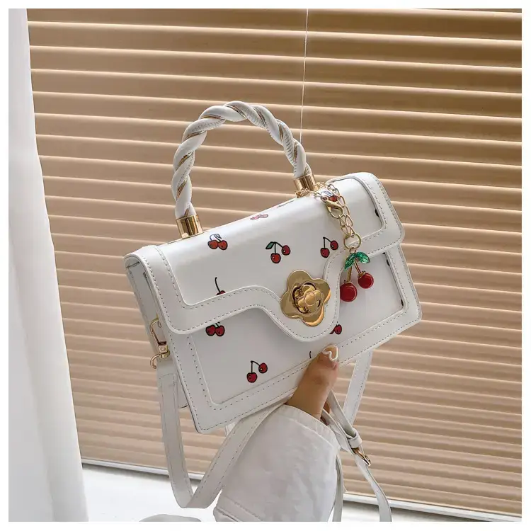 Cute Cherry Print Shoulder Crossbody Bag White Black — feature 17