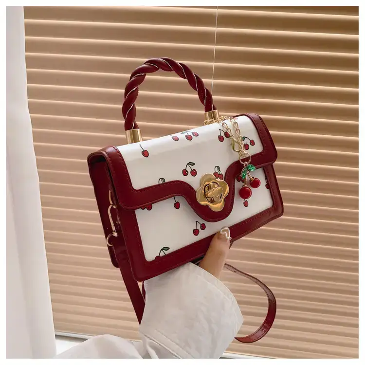 Cute Cherry Print Shoulder Crossbody Bag White Black — feature 18