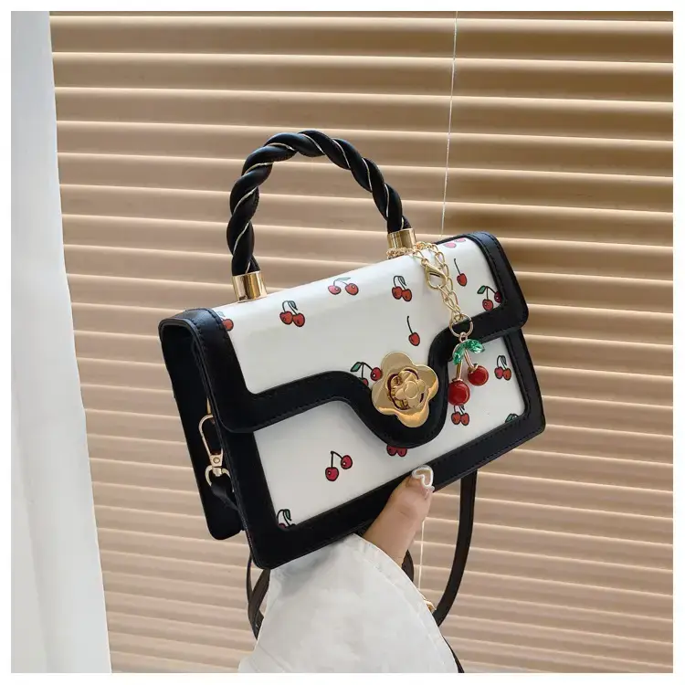 Cute Cherry Print Shoulder Crossbody Bag White Black — feature 19