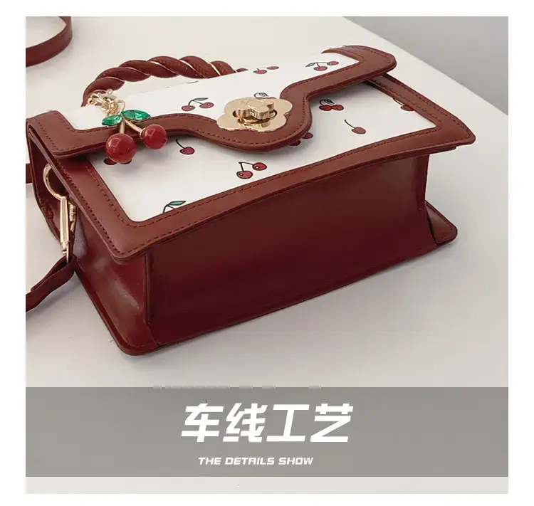 Cute Cherry Print Shoulder Crossbody Bag White Black — feature 3