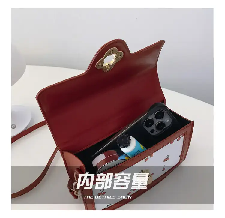 Cute Cherry Print Shoulder Crossbody Bag White Black — feature 6