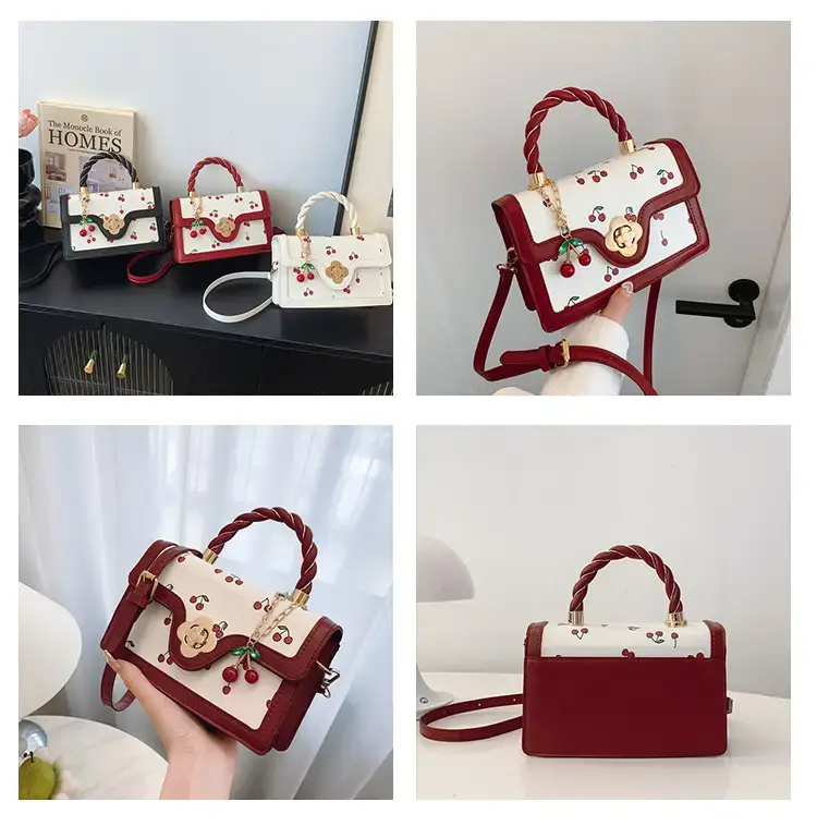 Cute Cherry Print Shoulder Crossbody Bag White Black — feature 7