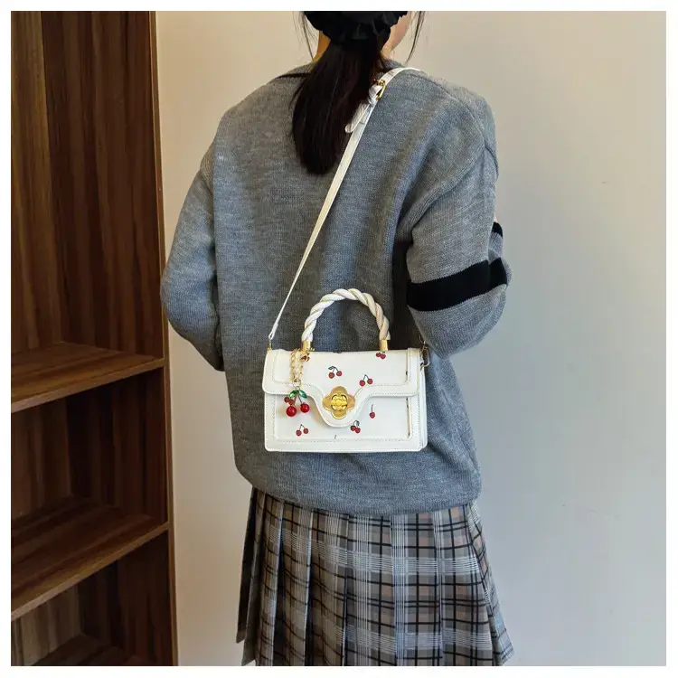 Cute Cherry Print Shoulder Crossbody Bag White Black — feature 9