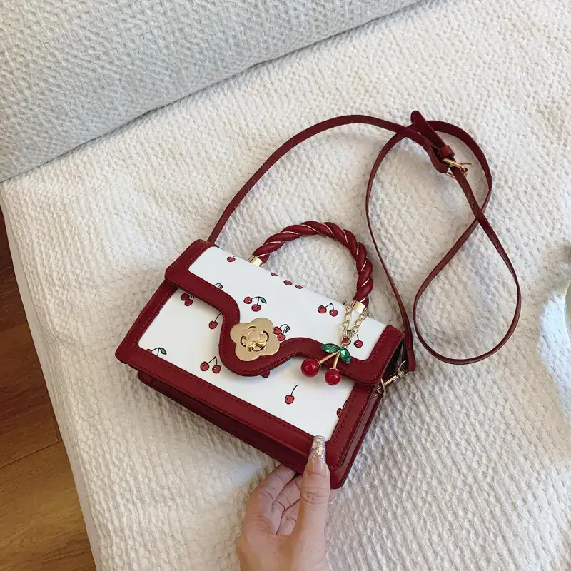 Cute Cherry Print Shoulder Crossbody Bag White Black