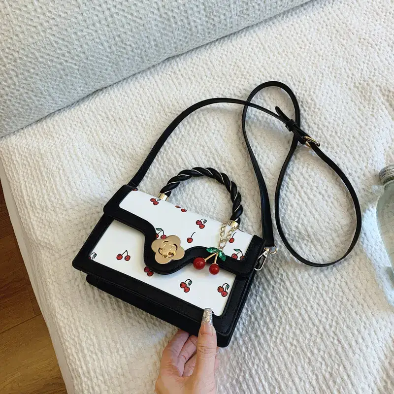 Cute Cherry Print Shoulder Crossbody Bag White Black