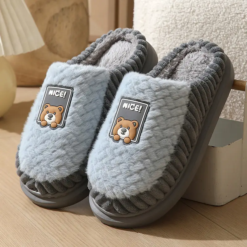 Cotton Slippers for Women 2026 New Autumn and Winter Indoor Home Warm Thick-Soled Couple's Winter Slippers with Fleece for Men