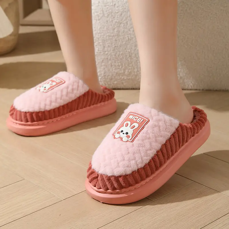 Cotton Slippers for Women 2026 New Autumn and Winter Indoor Home Warm Thick-Soled Couple's Winter Slippers with Fleece for Men