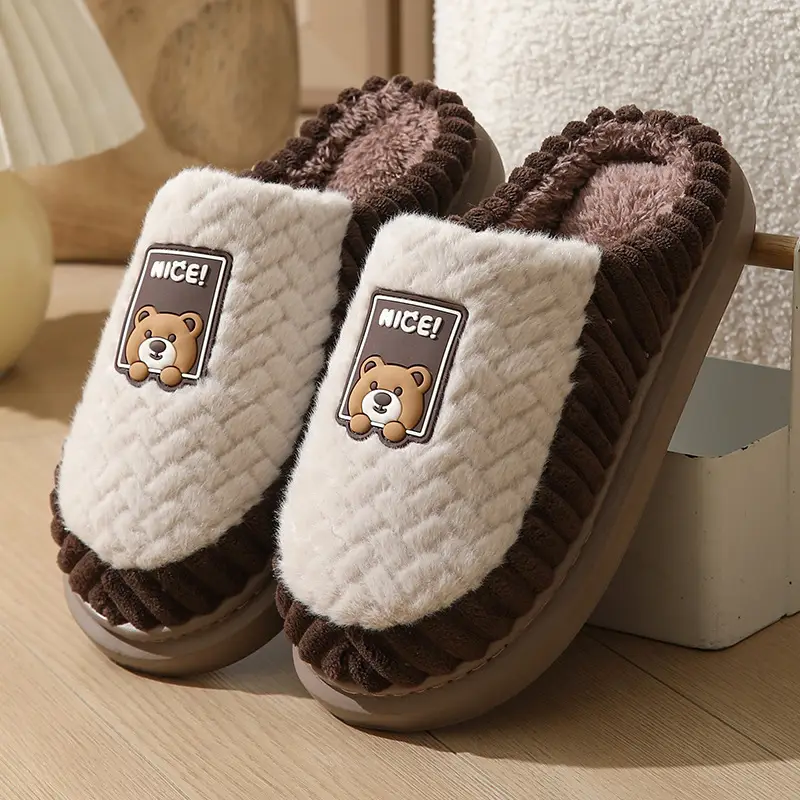 Cotton Slippers for Women 2026 New Autumn and Winter Indoor Home Warm Thick-Soled Couple's Winter Slippers with Fleece for Men