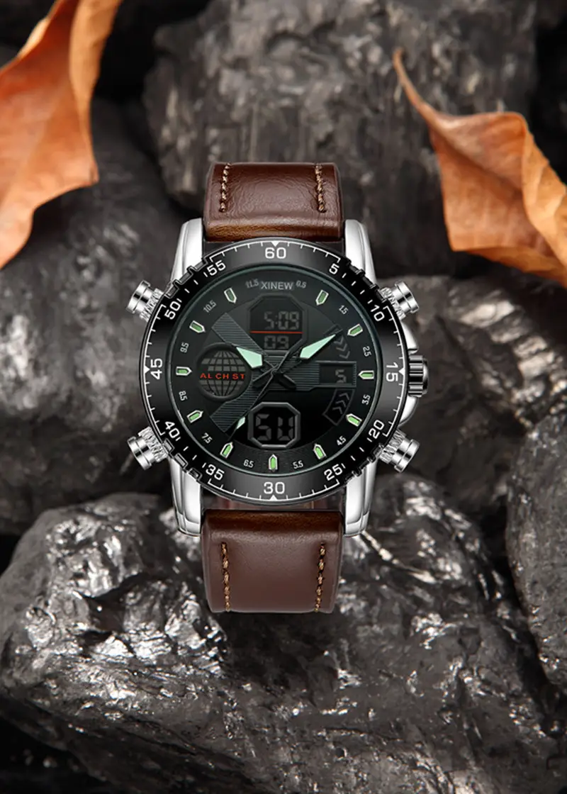 Men's Digital Display Sports Watch with Black Mesh Belt — feature 3