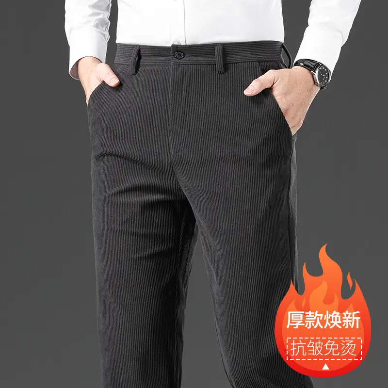 Corduroy Pants for Men, Autumn and Winter, Fleece-Lined, Straight-Leg Casual Pants, Winter Dad Pants, Workwear with Multiple Pockets