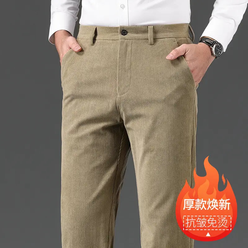Corduroy Pants for Men, Autumn and Winter, Fleece-Lined, Straight-Leg Casual Pants, Winter Dad Pants, Workwear with Multiple Pockets