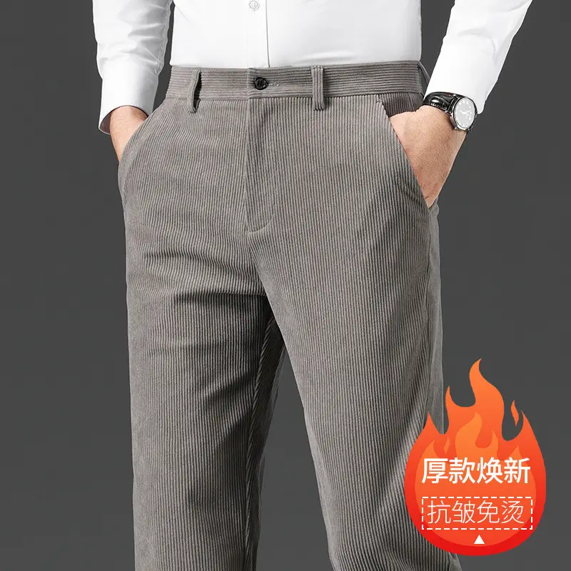 Corduroy Pants for Men, Autumn and Winter, Fleece-Lined, Straight-Leg Casual Pants, Winter Dad Pants, Workwear with Multiple Pockets