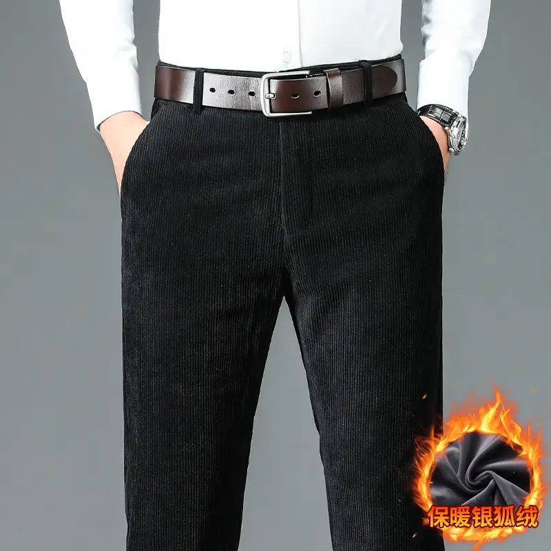 Corduroy Pants for Men, Autumn and Winter, Fleece-Lined, Straight-Leg Casual Pants, Winter Dad Pants, Workwear with Multiple Pockets