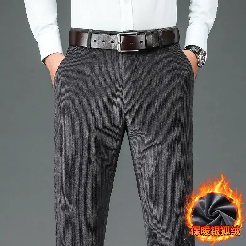 Corduroy Pants for Men, Autumn and Winter, Fleece-Lined, Straight-Leg Casual Pants, Winter Dad Pants, Workwear with Multiple Pockets