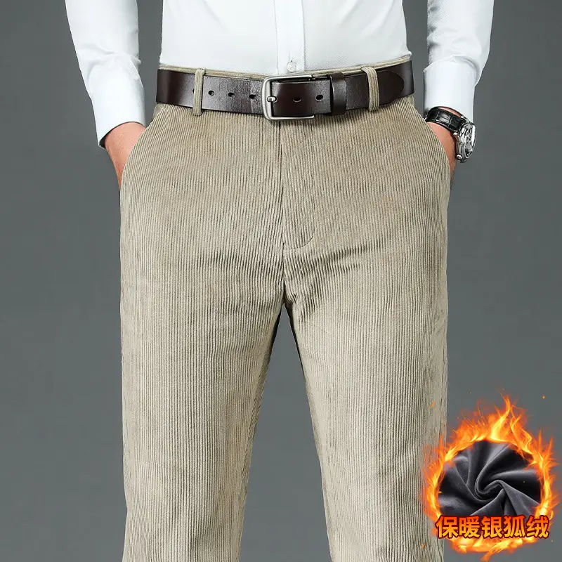 Corduroy Pants for Men, Autumn and Winter, Fleece-Lined, Straight-Leg Casual Pants, Winter Dad Pants, Workwear with Multiple Pockets
