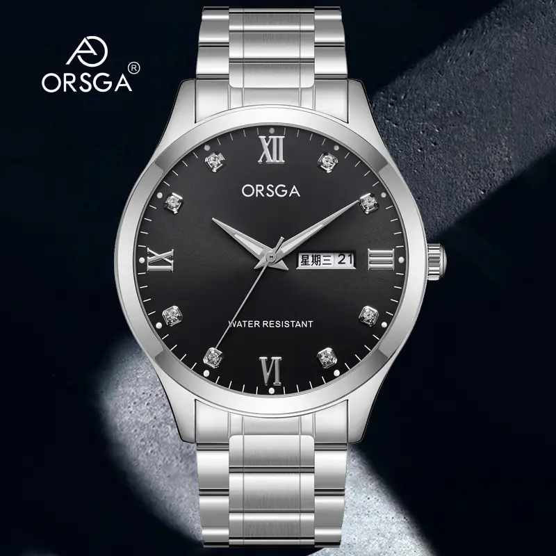 ORSGA Silver Dial Men's Watch with Live Quartz & Diamond Resistant