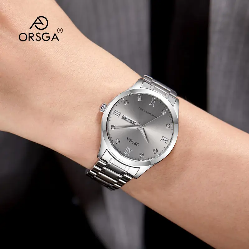 ORSGA Silver Dial Men's Watch with Live Quartz & Diamond Resistant