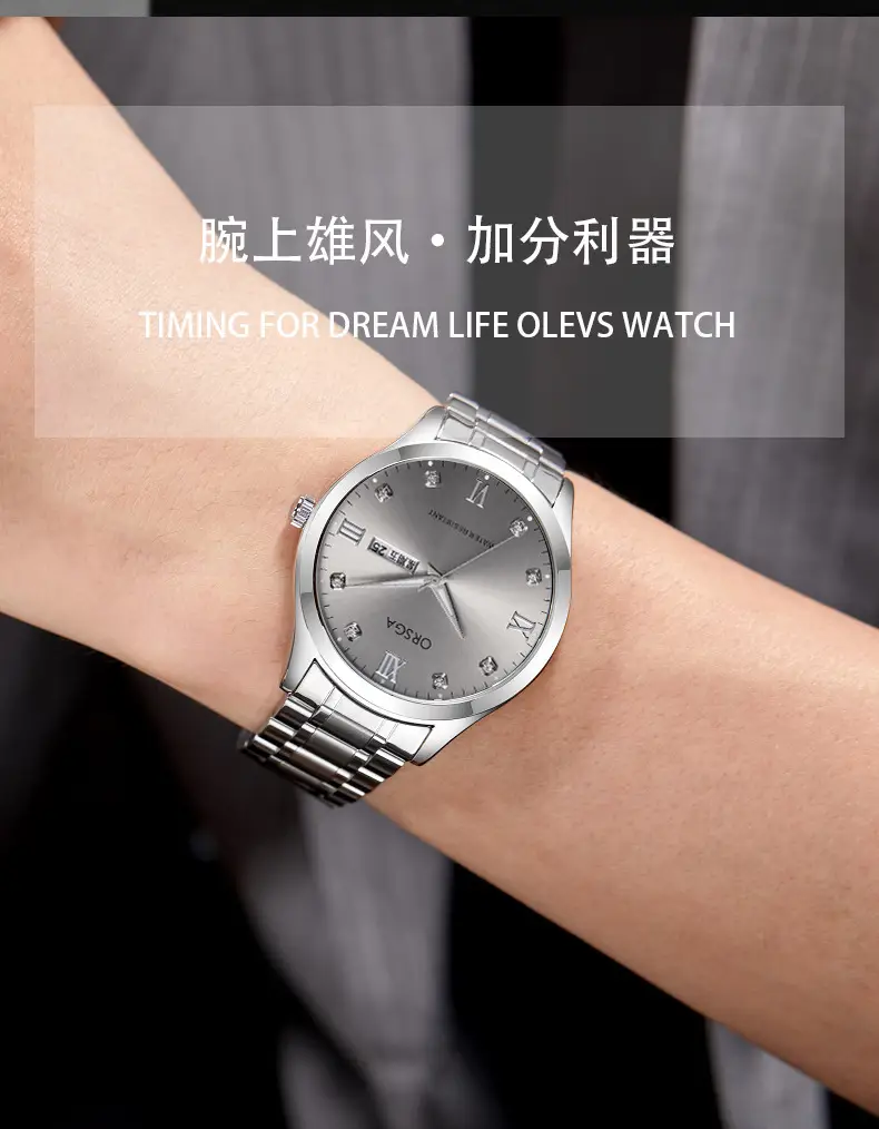 ORSGA Silver Dial Men's Watch with Live Quartz & Diamond Resistant — feature 4