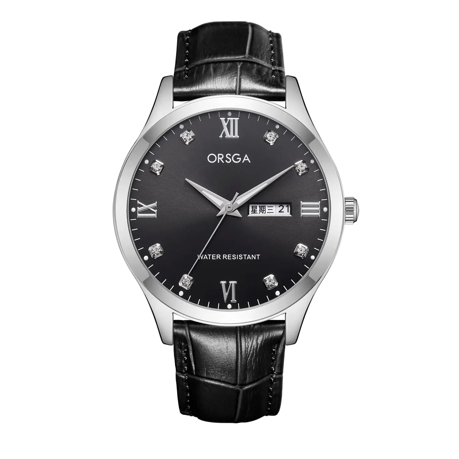 ORSGA Silver Dial Men's Watch with Live Quartz & Diamond Resistant
