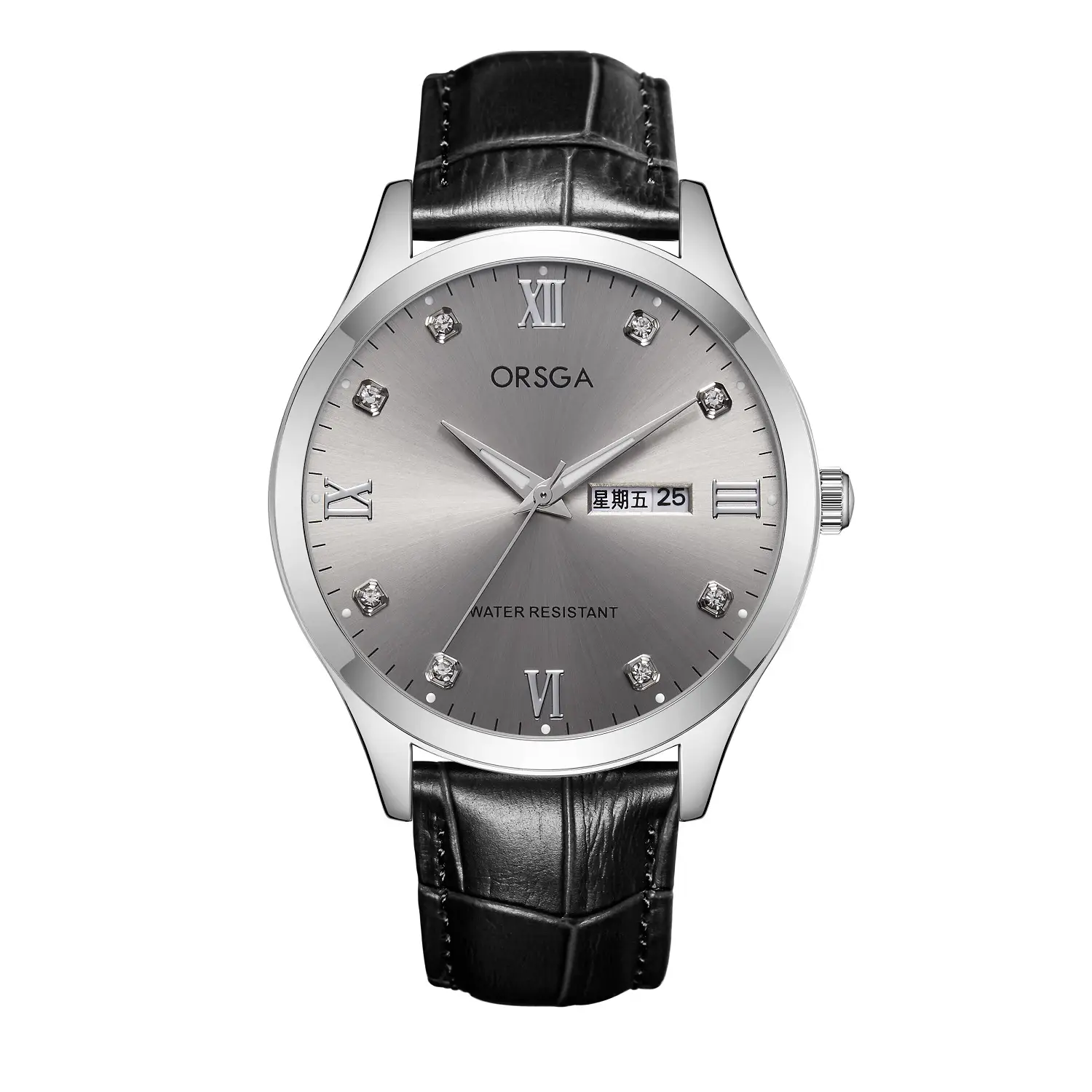 ORSGA Silver Dial Men's Watch with Live Quartz & Diamond Resistant
